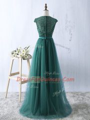 Superior Green Empire Scoop Sleeveless Tulle Zipper Beading Evening Dress
