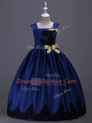 Low Price Square Sleeveless Taffeta Little Girls Pageant Dress Appliques and Bowknot Zipper