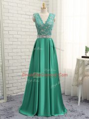 Sleeveless Backless Floor Length Lace and Appliques Homecoming Dress
