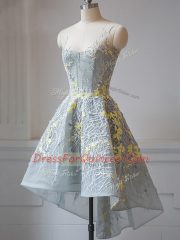 Glamorous Grey Sleeveless High Low Lace Criss Cross Quinceanera Court Dresses