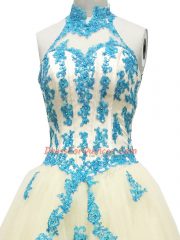 Modest Sleeveless Lace Up Floor Length Lace and Appliques Prom Evening Gown