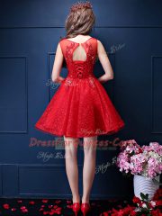 Best Selling Bateau Sleeveless Lace Up Quinceanera Dama Dress Orange Red Tulle