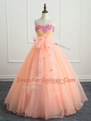 Lovely Ball Gowns 15th Birthday Dress Peach Sweetheart Organza Sleeveless Floor Length Lace Up