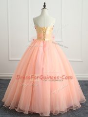 Lovely Ball Gowns 15th Birthday Dress Peach Sweetheart Organza Sleeveless Floor Length Lace Up
