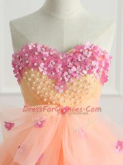 Lovely Ball Gowns 15th Birthday Dress Peach Sweetheart Organza Sleeveless Floor Length Lace Up