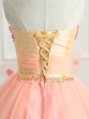 Lovely Ball Gowns 15th Birthday Dress Peach Sweetheart Organza Sleeveless Floor Length Lace Up