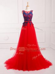 Best Sleeveless Brush Train Lace Up Lace and Appliques Dress for Prom