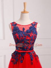 Best Sleeveless Brush Train Lace Up Lace and Appliques Dress for Prom
