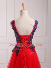 Best Sleeveless Brush Train Lace Up Lace and Appliques Dress for Prom