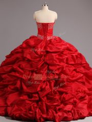 Extravagant Sweetheart Sleeveless Court Train Lace Up Quinceanera Dresses Red Taffeta and Tulle