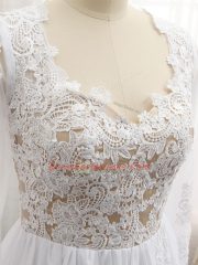 Traditional Empire Evening Dress White V-neck Chiffon Long Sleeves Floor Length Zipper