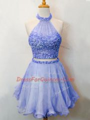 Fashionable Knee Length Two Pieces Sleeveless Lavender Vestidos de Damas Lace Up