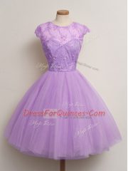Ideal Knee Length Ball Gowns Cap Sleeves Lilac Vestidos de Damas Lace Up