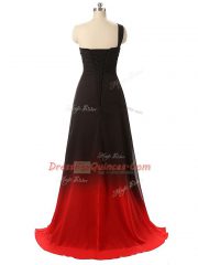 Low Price Multi-color Empire Fading Color One Shoulder Sleeveless Beading and Ruching Lace Up Prom Party Dress Brush Train