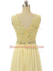 Sleeveless Chiffon Floor Length Zipper Prom Dresses in Pink with Beading and Appliques