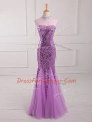 Wonderful Sleeveless Lace Up Floor Length Beading and Sequins Prom Party Dress