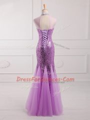 Wonderful Sleeveless Lace Up Floor Length Beading and Sequins Prom Party Dress
