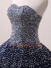 Low Price Beading Sweet 16 Dress Navy Blue Lace Up Sleeveless Floor Length