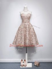Knee Length A-line Sleeveless Champagne Dress for Prom Zipper