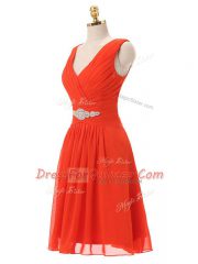 Chiffon V-neck Sleeveless Zipper Beading and Ruching Prom Evening Gown in Red
