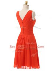 Chiffon V-neck Sleeveless Zipper Beading and Ruching Prom Evening Gown in Red