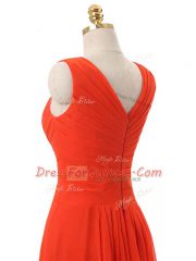 Chiffon V-neck Sleeveless Zipper Beading and Ruching Prom Evening Gown in Red