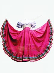 Hot Pink Short Sleeves Taffeta Lace Up 15th Birthday Dress for Military Ball and Sweet 16 and Quinceanera