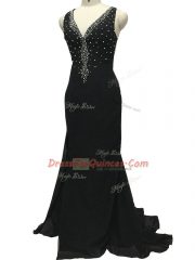 Black Sleeveless Brush Train Beading