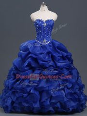 Floor Length Royal Blue Quince Ball Gowns Sweetheart Sleeveless Lace Up