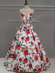 Multi-color Prom Gown Prom and Party with Pattern Scoop Sleeveless Lace Up