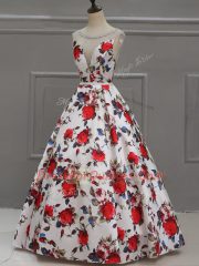 Multi-color Prom Gown Prom and Party with Pattern Scoop Sleeveless Lace Up