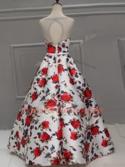 Multi-color Prom Gown Prom and Party with Pattern Scoop Sleeveless Lace Up