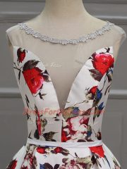 Multi-color Prom Gown Prom and Party with Pattern Scoop Sleeveless Lace Up