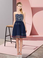 Comfortable Navy Blue Sleeveless Beading Mini Length Prom Party Dress