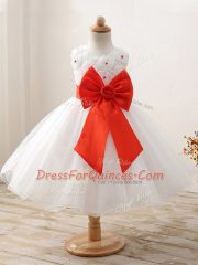 White Zipper Scoop Bowknot Kids Pageant Dress Organza Sleeveless