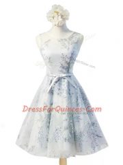 Fantastic Organza Scoop Sleeveless Lace Up Lace and Appliques and Belt Homecoming Dress in Grey