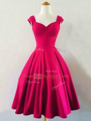 Custom Fit Hot Pink A-line Taffeta Straps Sleeveless Ruching Knee Length Lace Up Dama Dress for Quinceanera
