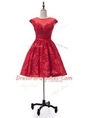 Mini Length A-line Sleeveless Red Prom Dress Lace Up