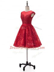 Mini Length A-line Sleeveless Red Prom Dress Lace Up