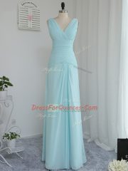 Aqua Blue Sleeveless Ruching Floor Length Quinceanera Court Dresses