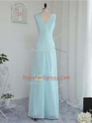 Aqua Blue Sleeveless Ruching Floor Length Quinceanera Court Dresses