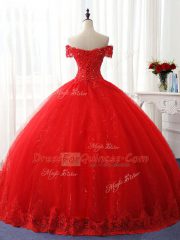 Trendy Red Lace Up Quinceanera Gown Beading and Ruffles Sleeveless Floor Length