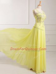 Cheap Yellow Prom Party Dress Chiffon Sleeveless Lace and Appliques