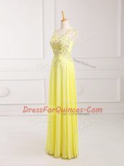 Cheap Yellow Prom Party Dress Chiffon Sleeveless Lace and Appliques