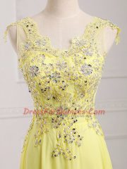 Cheap Yellow Prom Party Dress Chiffon Sleeveless Lace and Appliques