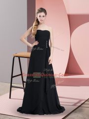 Charming Floor Length Black Prom Gown Chiffon Sleeveless Beading