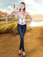 Embroidery and Ruffled Layers 15 Quinceanera Dress Rose Pink Lace Up Sleeveless Floor Length