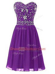 Unique Eggplant Purple Prom Dresses Prom and Party and Sweet 16 with Beading Sweetheart Sleeveless Zipper