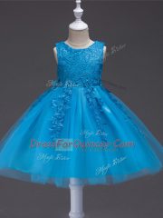 Discount Teal Scoop Neckline Appliques Flower Girl Dress Sleeveless Zipper
