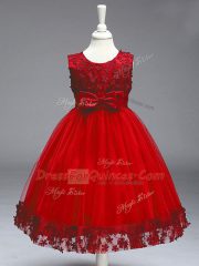 Fashionable Knee Length A-line Sleeveless Wine Red Toddler Flower Girl Dress Zipper